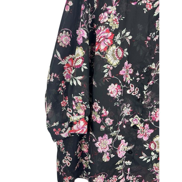 VTG Fashion Bug 30/32W Floral Blouse Black Pink Sheer Button Front Plus Size 4X - Picture 3 of 14